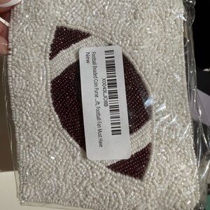 Beaded Football Coin Pouch - White & Brown